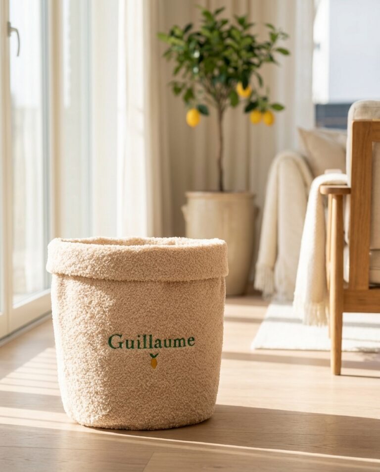 Teddy opbergmand met de naam Guillaume in groen garen