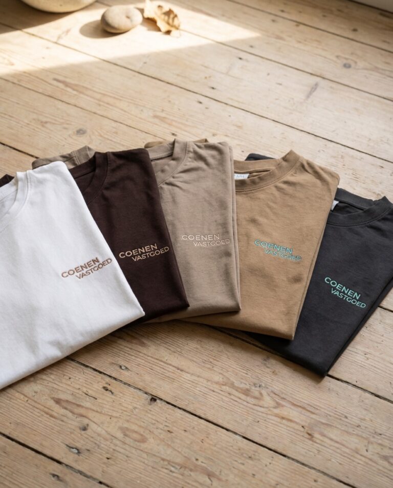 T-shirts in vijf kleuren met een geborduurd bedrijfslogo