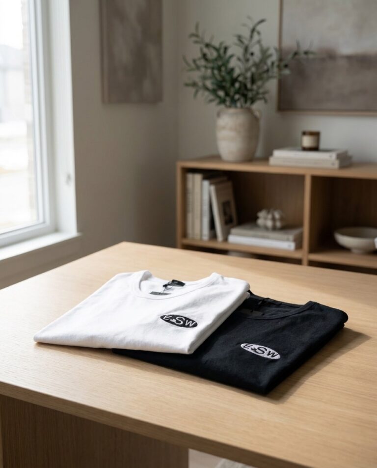 Wit en zwart T-shirt met een klein geborduurd logo